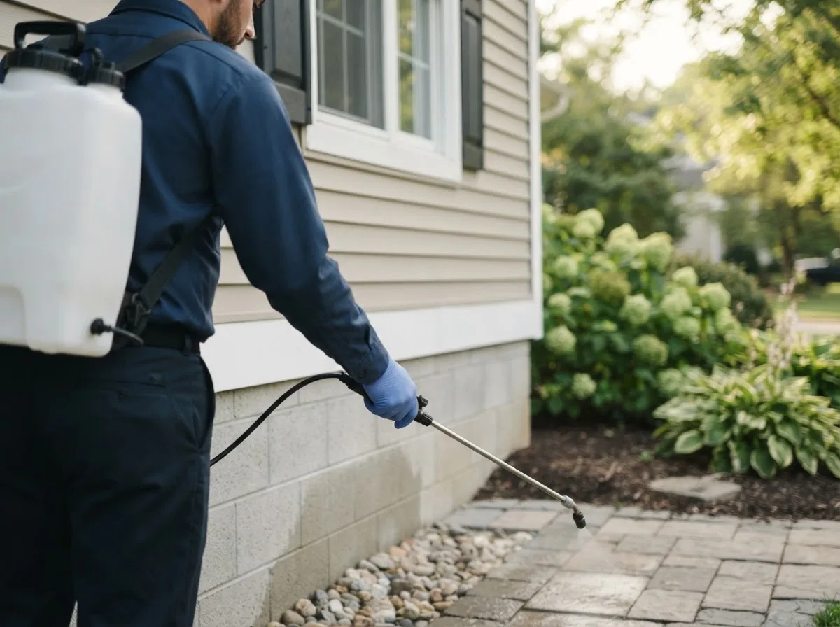 Pest control technician inspecting a home in Squires, MO